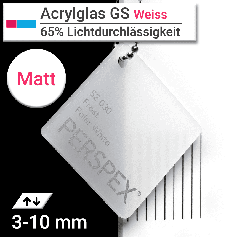 Acrylglas GS Platte 10 mm 360 x 252mm GS Frost weiß S2 030 Polar White satiniert 