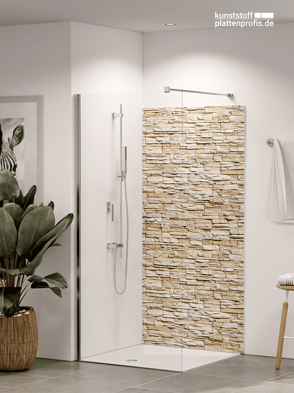 Duschrückwand Steinwand beige